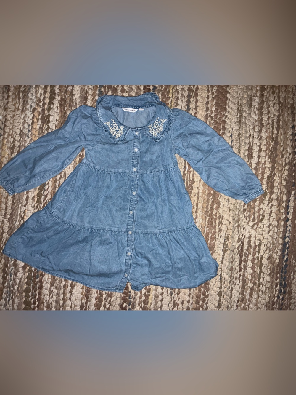 Janie and Jack Blue Denim Button-Front Tiered Dress with Embroidered Collar